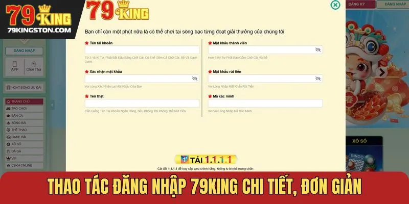 Thao tác đăng nhập 79KING chi tiết, đơn giản